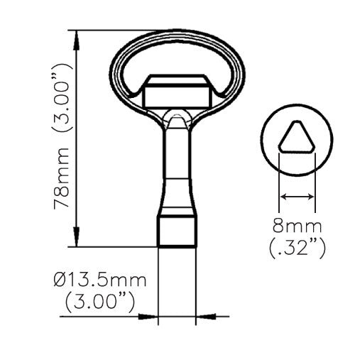 204-0105.00-00000 DIRAK Compatible Triangular 8mm Female Key Black Zinc Die (1004-04)