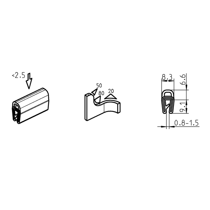 EMKA 1011-24-01 Sealing profile, self-clamping, Foam rubber EPDM; clamping profile EPDM 65 ± 5 Shore A black
