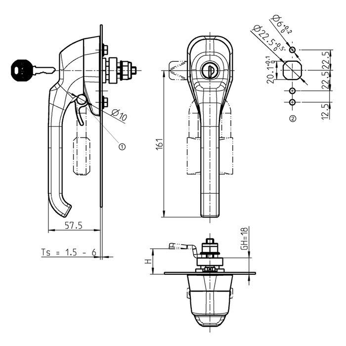EMKA 1091-U142 -Heavy duty latch for padlock, Stainless steel AISI 316