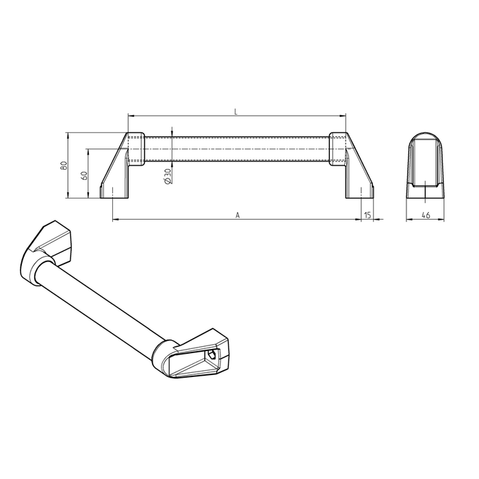 EMKA 1095-08 Steel tube Ø 30, Steel, plastic-coated black, 300 mm