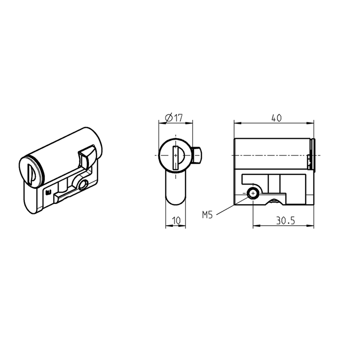 EMKA 1109-U2-N Profile half cylinder with round cylinder keyed EK 333, Zinc die chrome-plated