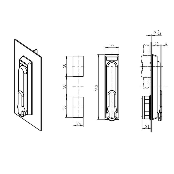 EMKA 1125-U202-A  Swinghandle with round cylinder, keyed EK 333