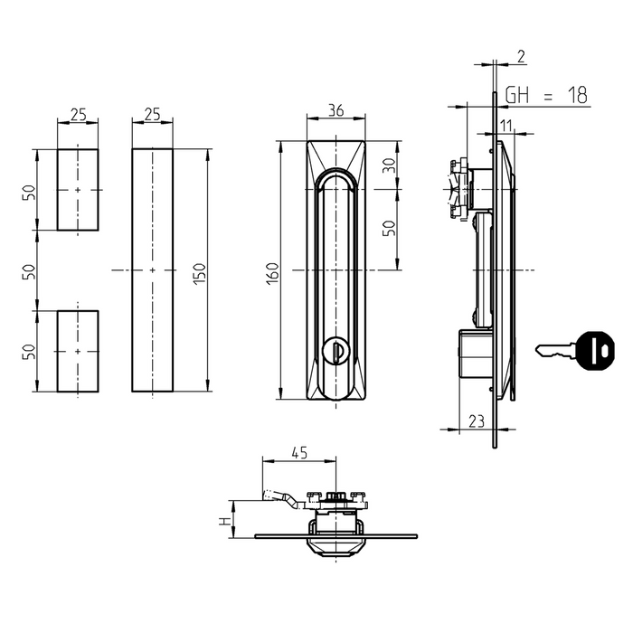 EMKA 1150-U33-03 swinghandle 1150, keyed EK 333, Polyamide and zinc die black powder-coated