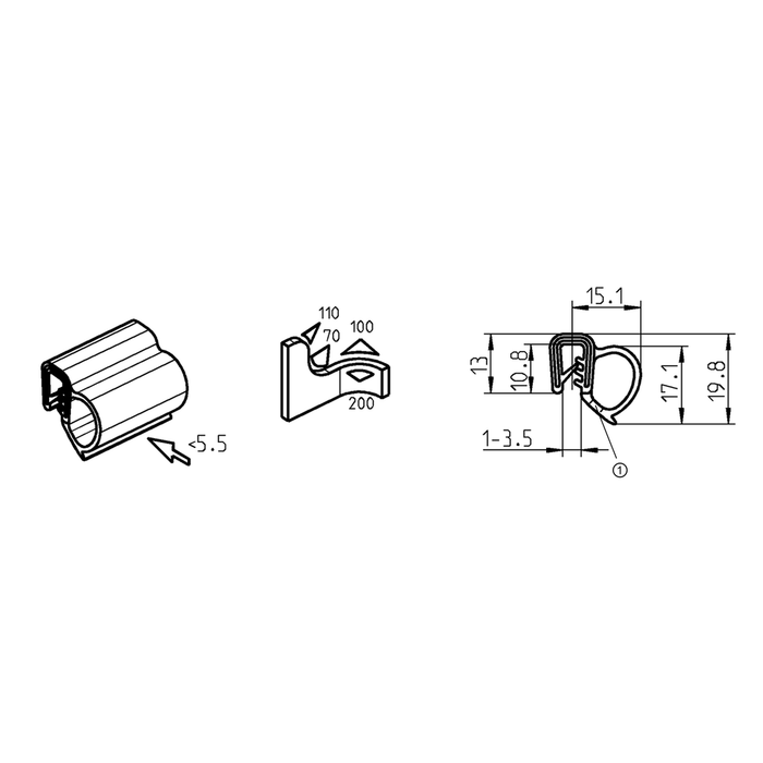 EMKA  1011-23-01  Sealing profile, self-clamping, Foam rubber EPDM; clamping profile EPDM 65 ± 5 Shore A black