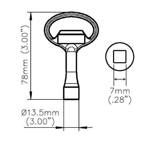 204-0120.00-00000 DIRAK Compatible Square 7mm Female Key Black Zinc Die (1004-01)