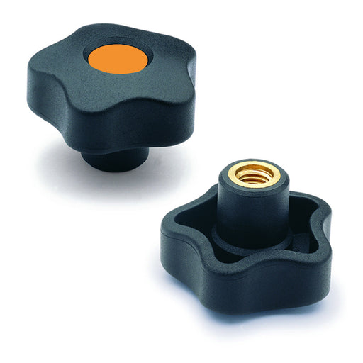 970015-C2 VCT.63 B-5/16-18-C2  Elesa Orange Lobe Knob w/ Brass Boss Threaded 5/16-18
