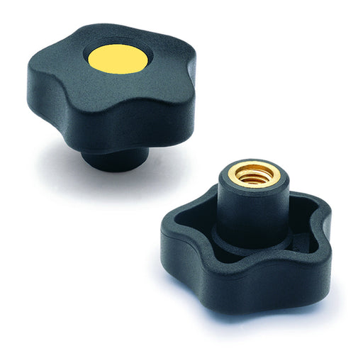 969951-C4 VCT.50 B-5/16-C4  Elesa Yellow Lobe Knob w/ Brass Boss and Set Screw for 5/16" Shaft