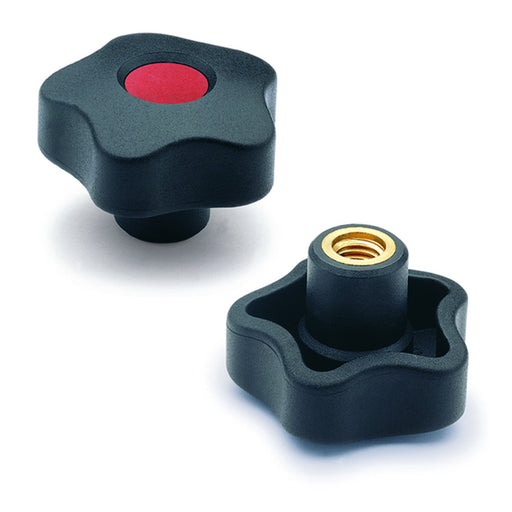 970013-C6 VCT.63 B-3/8-16-C6  Elesa Red Lobe Knob w/ Brass Boss Threaded 3/8-16